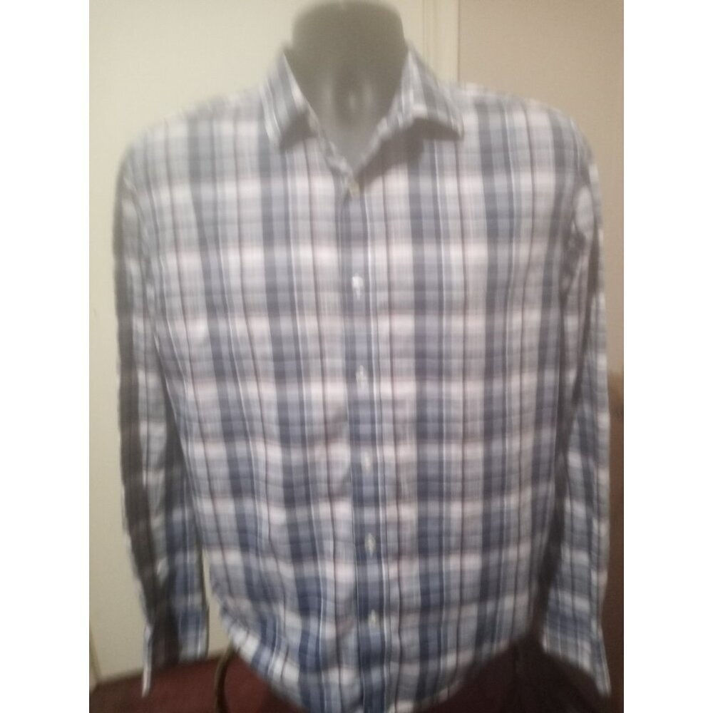 UNTUCKit Terrantez WF Mens M Slim Fit Blue White Plaid Long Sleeve Button Shirt